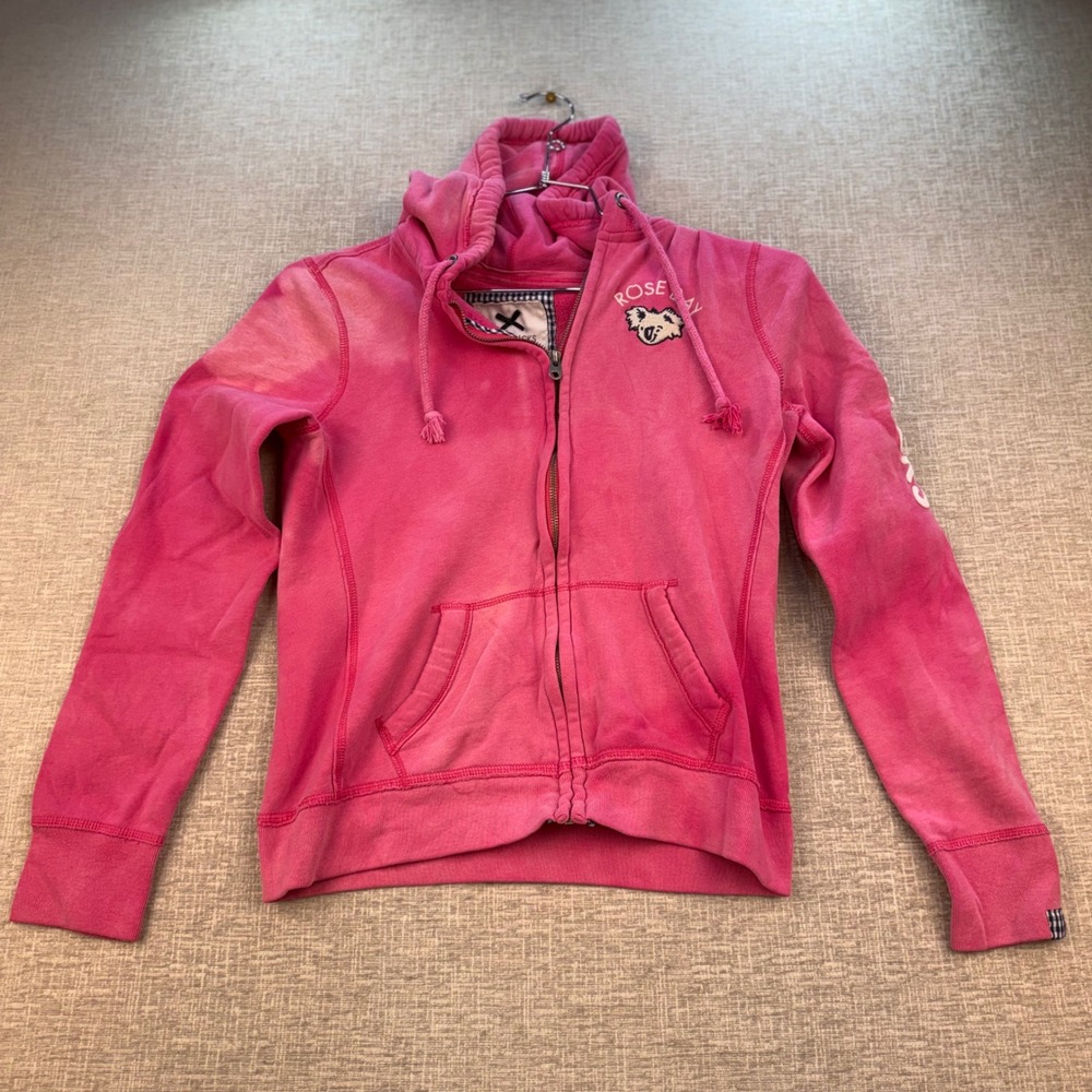 Gilly Hicks Sydney Pink Full Zip Hoodie Distressed Faded Rose Bay Koala Large